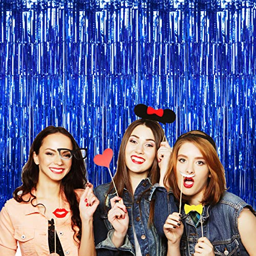 BTSD-home Blue Foil Fringe Curtain, Metallic Photo Booth Backdrop Tinsel Door Curtains for Wedding Birthday Bridal Shower Baby Shower Bachelorette Christmas Party Decorations(2 Pack, 6ft x 8ft)