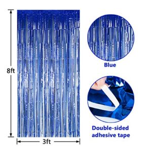 BTSD-home Blue Foil Fringe Curtain, Metallic Photo Booth Backdrop Tinsel Door Curtains for Wedding Birthday Bridal Shower Baby Shower Bachelorette Christmas Party Decorations(2 Pack, 6ft x 8ft)