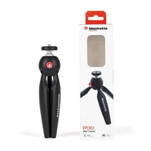 Manfrotto MTPIXIMII-B, PIXI Mini Tripod with Handgrip for Compact System Cameras, Made in Italy, for DSLR, Mirrorless, Video, Compact Size, Technopolymer and Aluminium, Black