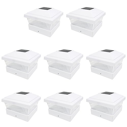 iGlow 8 Pack White Outdoor Garden 5 x 5 Solar LED Post Deck Cap Square Fence Light Landscape Lamp Lawn PVC Vinyl Wood