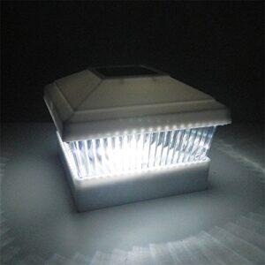 iGlow 8 Pack White Outdoor Garden 5 x 5 Solar LED Post Deck Cap Square Fence Light Landscape Lamp Lawn PVC Vinyl Wood