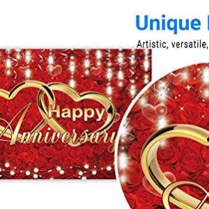 Funnytree Happy Wedding Anniversary Party Backdrop Banner Red Gold Flowers Roses Photo Booth Banner Supplies Photography Background Indoor Outdoor Decorations