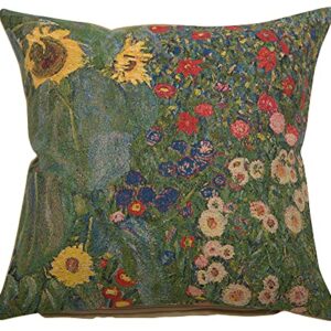 C Charlotte Home Furnishings Inc Country Garden A European Cushion Cover | Decorative Cushion Case with Cotton Wool & Viscose | 18x18 Inch Cushion Cover for Living Room | Inspired by Gustav Klimt