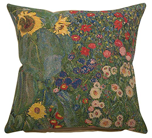 C Charlotte Home Furnishings Inc Country Garden A European Cushion Cover | Decorative Cushion Case with Cotton Wool & Viscose | 18x18 Inch Cushion Cover for Living Room | Inspired by Gustav Klimt