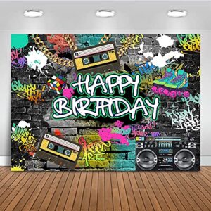 mocsicka graffiti 80’s 90’s birthday backdrop urban retro birthday party background 80’s 90’s hip hop rock birthday party cake table decoration banner photo booth props (7x5ft)