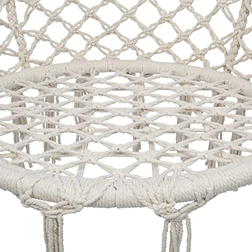 Hammock Chair Hanging Rope Swing, Hammock Net Air/Sky Chair Deluxe Cotton Rope Sling w/ Tassel for Bedroom, Beach, Yard, Patio, Porch, Garden, Indoor/ Outdoor Space (Beige)