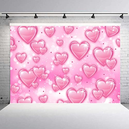 sunsfun BackdropsOnline Pink Love Heart Early 2000s Backdrop Y2k Birthday Party Old School Photoshoot Backdrops 90s Hearts Valentines Day Portrait Photo Booth Background Props (7x5ft)