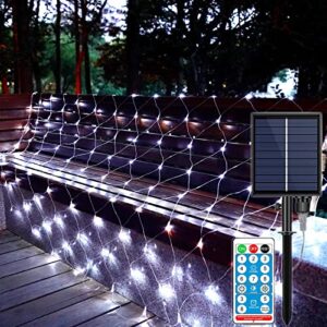 solar net lights outdoor waterproof, 9.8ft×6.6ft 192-led outdoor christmas mesh lights with 8 modes for bush garage fence lawn garden park valentine’s day christmas decoration(white)