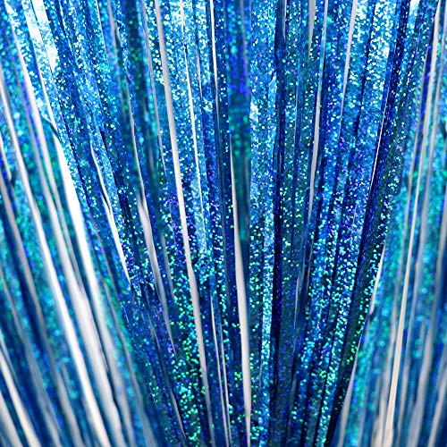 Blue Foil Fringe Curtains Iridescent Mermaid Shark Party Supplies Photo Backdrop Decor Curtains Under The Sea Backdropr Wedding Window Party Decorations Photo Booth Props(2 * 6.5 * 3.2 Ft, Lake Blue)