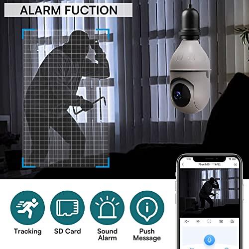 XVIM 2.4GHz WiFi Light Bulb Camera, 3MP Light Bulb Security Camera, Pan/Tilt Wireless Camera Indoor with Night Vision, Human Detection & Live Alerts, 2-Way Audio