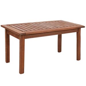 sunnydaze meranti wood coffee table with teak oil finish – 17.75 x 35.5 inch modern rectangle outdoor center table – perfect decorative patio furniture accent for the patio, deck, front porch or yard