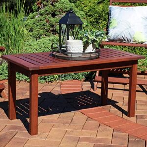 Sunnydaze Meranti Wood Coffee Table with Teak Oil Finish - 17.75 x 35.5 Inch Modern Rectangle Outdoor Center Table - Perfect Decorative Patio Furniture Accent for The Patio, Deck, Front Porch or Yard