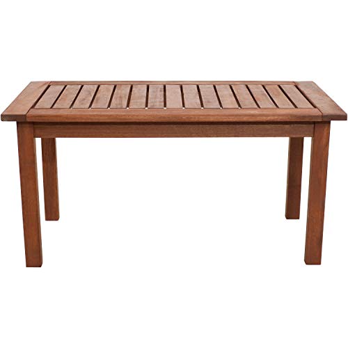 Sunnydaze Meranti Wood Coffee Table with Teak Oil Finish - 17.75 x 35.5 Inch Modern Rectangle Outdoor Center Table - Perfect Decorative Patio Furniture Accent for The Patio, Deck, Front Porch or Yard