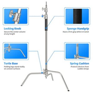 NEEWER Pro 100% Stainless Steel Heavy Duty C Stand with Boom Arm, Max Height 10.5ft/320cm Photography Light Stand with 4.2ft/128cm Holding Arm, 2 Grip Head for Studio Monolight, Softbox, Reflector