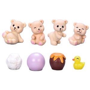 miniature bear figurines, 8 pcs mini bears with jars bear figurines model cake toppers fairy garden accessories for micro landscape plant flower pots