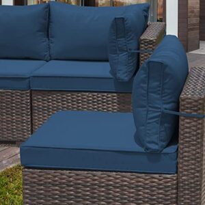 RTDTD Outdoor Patio Furniture Set, 9 Pieces Outdoor Furniture All Weather Patio Sectional Sofa PE Wicker Modular Conversation Sets with Coffee Table,8 Chairs & Seat Clips(Dark Blue)