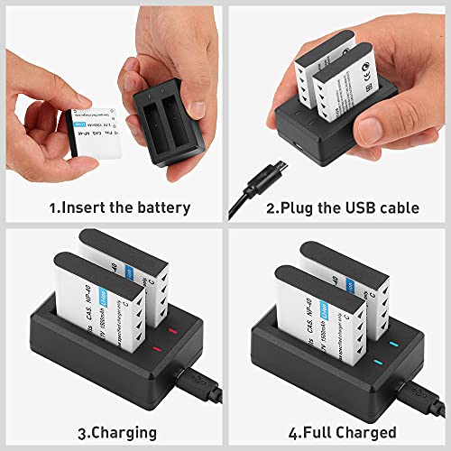 GEEKAM NP-40 Battery Pack, 1500mAh Rechargeable Battery(3-Pack) with USB Dual Charger for Video Camera Camcorders