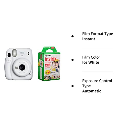 Fujifilm Instax Mini 11 Instant Film Camera, Ice White - with Fujifilm instax Mini Instant Daylight Film Twin Pack, 20 Exposures