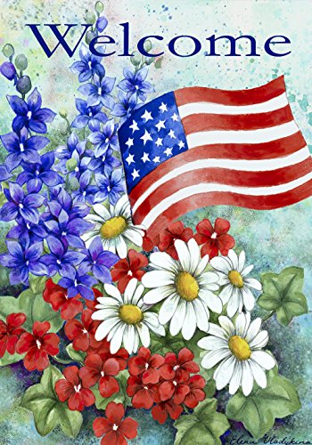 Toland Home Garden 112060 Patriotic Welcome Patriotic Flag 12x18 Inch Double Sided for Outdoor Flower House Yard Decoration