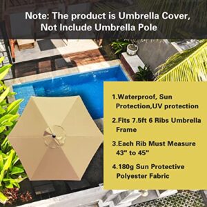 Sunnyglade 7.5Ft 6 Ribs Umbrella Canopy Replacement Patio Top Cover For Market Umbrella (Tan)