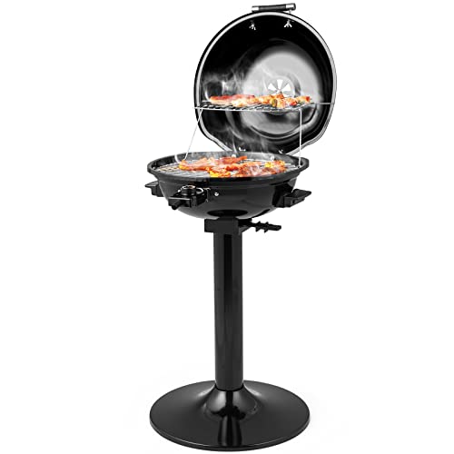 ORALNER Electric BBQ Grill with Stand, Warming Rack & Drip Tray, 15-Serving Electric Griddle Indoor & Outdoor Cooking Grilling Portable Patio Grill, for Balcony, Garden, Apartment, 1600W (Black)