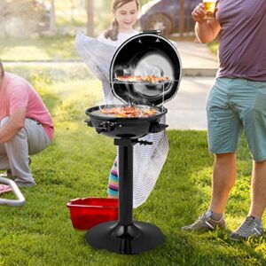 ORALNER Electric BBQ Grill with Stand, Warming Rack & Drip Tray, 15-Serving Electric Griddle Indoor & Outdoor Cooking Grilling Portable Patio Grill, for Balcony, Garden, Apartment, 1600W (Black)