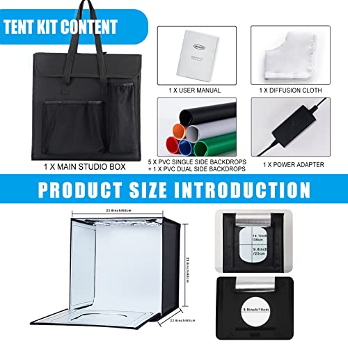 ZKEEZM Light Box Photography 24"x24" with 120 LED and 6 Colors Backdrops Photo Box with Lights Professional Foldable lightbox for Product Photography with 6500K Brightness, Picture Box Shooting