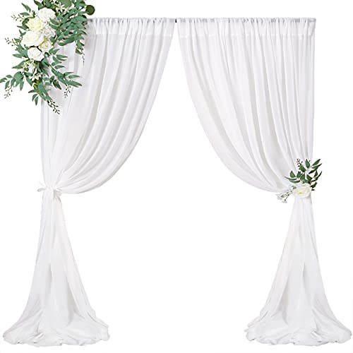 White Backdrop Curtains 2 Panels 5ft x 8ft Sheer Chiffon Backdrop Curtain Drapes for Birthday Party Wedding Decorations