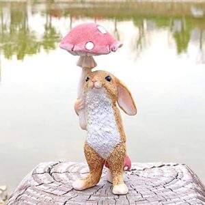 Tfro & Cile Fairy Garden Animal Statue Outdoor Miniature Umbrella Mushroom Rabbit Figurine - 4 Inch Height