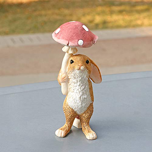 Tfro & Cile Fairy Garden Animal Statue Outdoor Miniature Umbrella Mushroom Rabbit Figurine - 4 Inch Height