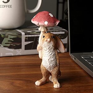 Tfro & Cile Fairy Garden Animal Statue Outdoor Miniature Umbrella Mushroom Rabbit Figurine - 4 Inch Height