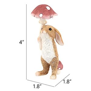 Tfro & Cile Fairy Garden Animal Statue Outdoor Miniature Umbrella Mushroom Rabbit Figurine - 4 Inch Height