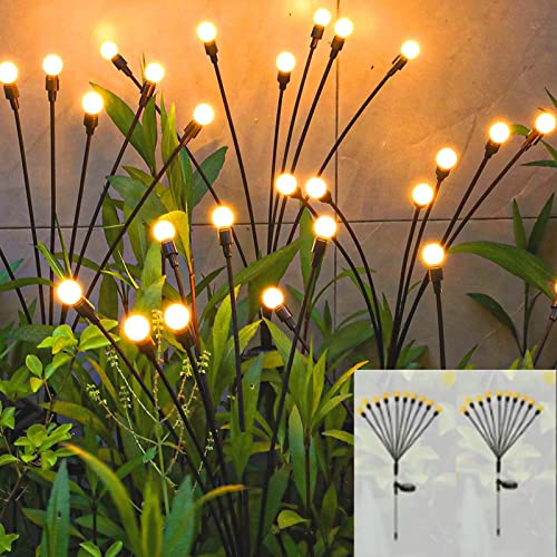 SUHERCBD Solar Garden Lights - New Upgraded Solar Swaying Light,2 Pack10 LED Solar Firefly Lights, Sway by Wind, Solar Outdoor Lights for Yard Patio Walkway Decoration, Warm White