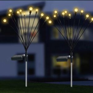 SUHERCBD Solar Garden Lights - New Upgraded Solar Swaying Light,2 Pack10 LED Solar Firefly Lights, Sway by Wind, Solar Outdoor Lights for Yard Patio Walkway Decoration, Warm White