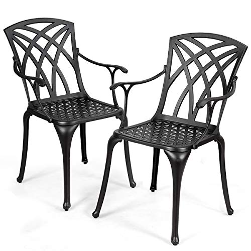 Giantex Set of 2 Outdoor Dining Chairs, Cast Aluminum Chairs with Armrest, 2-Pack Patio Armchairs for Garden, Backyard