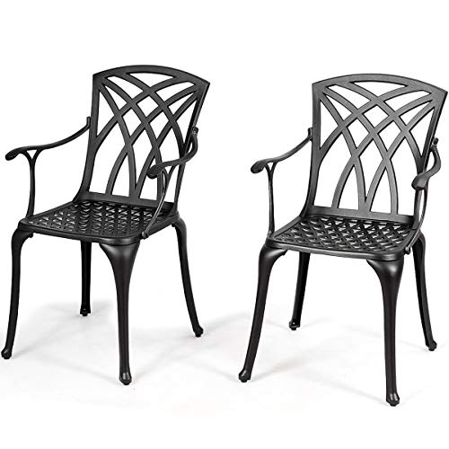 Giantex Set of 2 Outdoor Dining Chairs, Cast Aluminum Chairs with Armrest, 2-Pack Patio Armchairs for Garden, Backyard