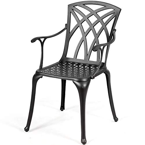 Giantex Set of 2 Outdoor Dining Chairs, Cast Aluminum Chairs with Armrest, 2-Pack Patio Armchairs for Garden, Backyard