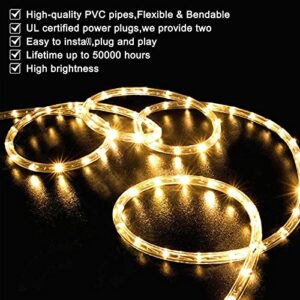 LED Rope Lights Outdoor Warm White - Waterproof 50ft SURNIE Cuttable 3000K Soft Lighting Indoor 110V Plug Connectable Flexible Thick Clear Tube for Bedroom Outside Garden Deck Patio Camping Decor