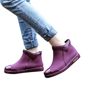 CsgrFagr Ladies Short Rain Boots Waterproof Garden Shoes Non Slip Ladies Comfortable Insole Fashion Lightweight Ankle Rain Boots Scrub Outdoor Work Shoes Rain Shoe Covers Hiking (Purple, 7.5)