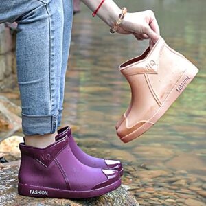 CsgrFagr Ladies Short Rain Boots Waterproof Garden Shoes Non Slip Ladies Comfortable Insole Fashion Lightweight Ankle Rain Boots Scrub Outdoor Work Shoes Rain Shoe Covers Hiking (Purple, 7.5)