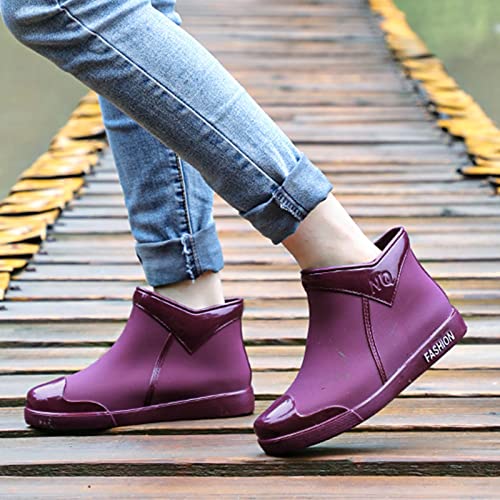 CsgrFagr Ladies Short Rain Boots Waterproof Garden Shoes Non Slip Ladies Comfortable Insole Fashion Lightweight Ankle Rain Boots Scrub Outdoor Work Shoes Rain Shoe Covers Hiking (Purple, 7.5)