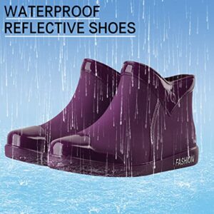 CsgrFagr Ladies Short Rain Boots Waterproof Garden Shoes Non Slip Ladies Comfortable Insole Fashion Lightweight Ankle Rain Boots Scrub Outdoor Work Shoes Rain Shoe Covers Hiking (Purple, 7.5)