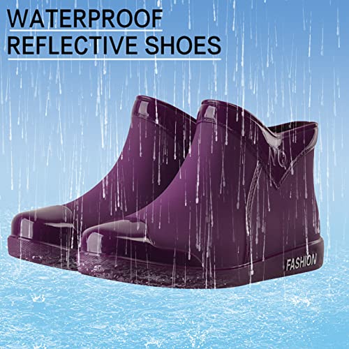 CsgrFagr Ladies Short Rain Boots Waterproof Garden Shoes Non Slip Ladies Comfortable Insole Fashion Lightweight Ankle Rain Boots Scrub Outdoor Work Shoes Rain Shoe Covers Hiking (Purple, 7.5)