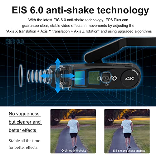 ORDRO EP6 Plus Head Mounted Camera 4K Video Camcorder, Wearable Video Camera UHD 1080P 60FPS Hands-Free Vlog Camera with WiFi APP Control, EIS 6.0 Anti-Shake, Smart Remote