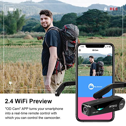 ORDRO EP6 Plus Head Mounted Camera 4K Video Camcorder, Wearable Video Camera UHD 1080P 60FPS Hands-Free Vlog Camera with WiFi APP Control, EIS 6.0 Anti-Shake, Smart Remote