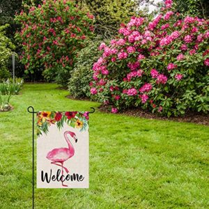 Flamingo Welcome Garden Flag Tropical Pink Flamingo Lawn Yard Outside Outdoor Flag (12x18, Double Sided)