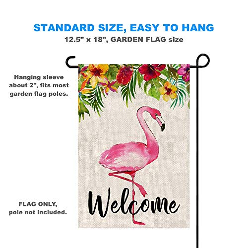 Flamingo Welcome Garden Flag Tropical Pink Flamingo Lawn Yard Outside Outdoor Flag (12x18, Double Sided)