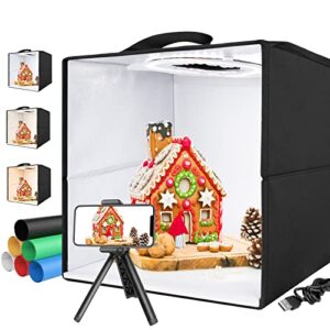 portable photo studio light box, 12” × 12” mini photo lightbox & small tripod kit for product photography with 96 led lights and 6 colored backdrops
