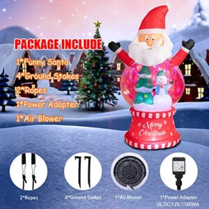 WONDER GARDEN Christmas Inflatable Blow Up Santa Claus with Build-in Rotating LEDs Inflatables for Holiday Party Xmas Lawn Garden Yard Decorations