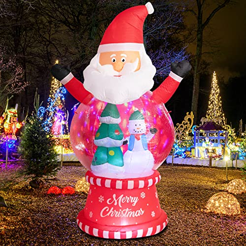 WONDER GARDEN Christmas Inflatable Blow Up Santa Claus with Build-in Rotating LEDs Inflatables for Holiday Party Xmas Lawn Garden Yard Decorations